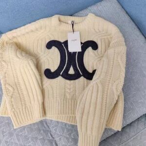 Celine Ivory and Navy Cable Knit Sweater